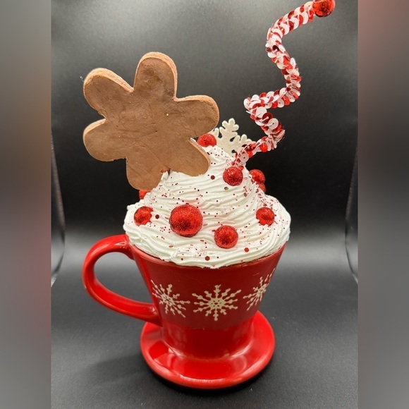 NEW Hand-crafted OOAK Faux Whipped Topping Christmas Winter Red Coffee Mug Decor - Picture 3 of 4